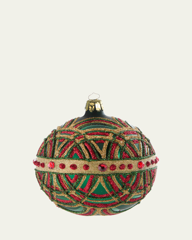 Red, Green, & Gold Glitter Ball Ornament